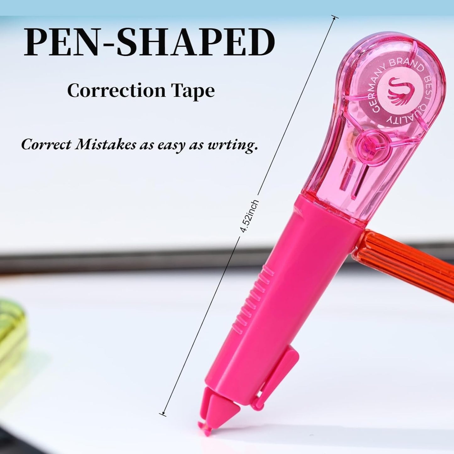 Correction Tape Pen, 10-Count Pack, 19.69ft Each, Dry Instantly, Stretch Resistant, not Easy to Break, as Smooth as Writing, Perfect for School, Office Supplies, Black White Red Yellow Blue