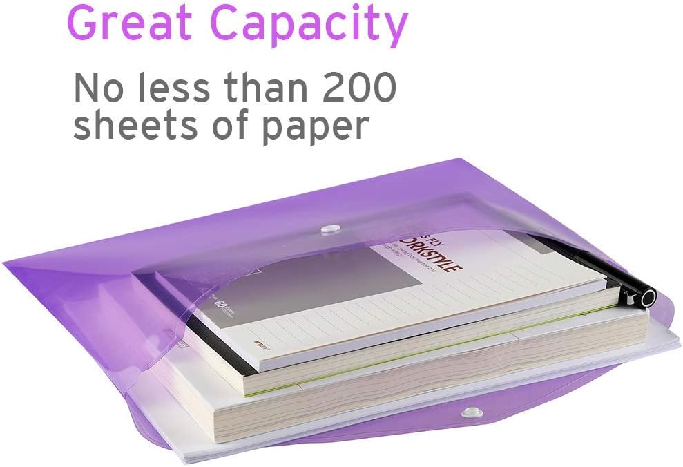 Sooez 28 Pack Folders Plastic Envelopes, Clear Plastic File Folder for Document, Letter A4 Size Poly File Envelopes with Label Pocket, Snap Button for Home Work Office Organizer, 9 Assorted Colors