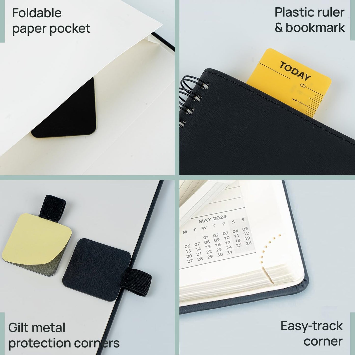 POPRUN Planner 2025-2026 (Medium - 6.5'' x 8.5'') Academic Weekly Calendar (July 2025 - June 2026) with Hourly Time Slots, Monthly Tabs, 100GSM Thick Papers, Spiral Leather Cover - Green