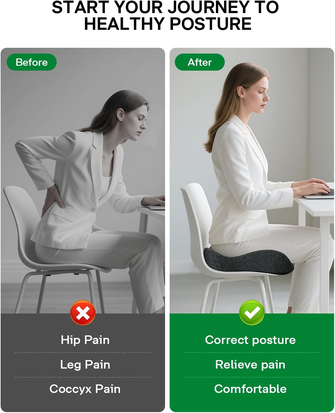 Seat Cushion, SC 150B Seat Cushions for Office Chairs, Car Seat, Wheelchair - Sciatica & Tailbone & Coccyx Pain Relief Pillow for Driver Sedentary People(Size:19.6 * 16.6 * 3.7 in-Black)