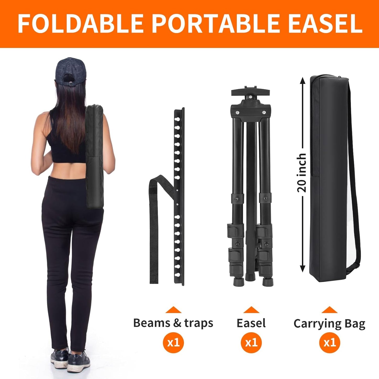 Easel Stand for Sign 2 PCS, Adjuastable Travel Art Canvas Holder with Portable Bag, Metal Tripod Poster Holder Stand Height from 17 to 66 inches, Black