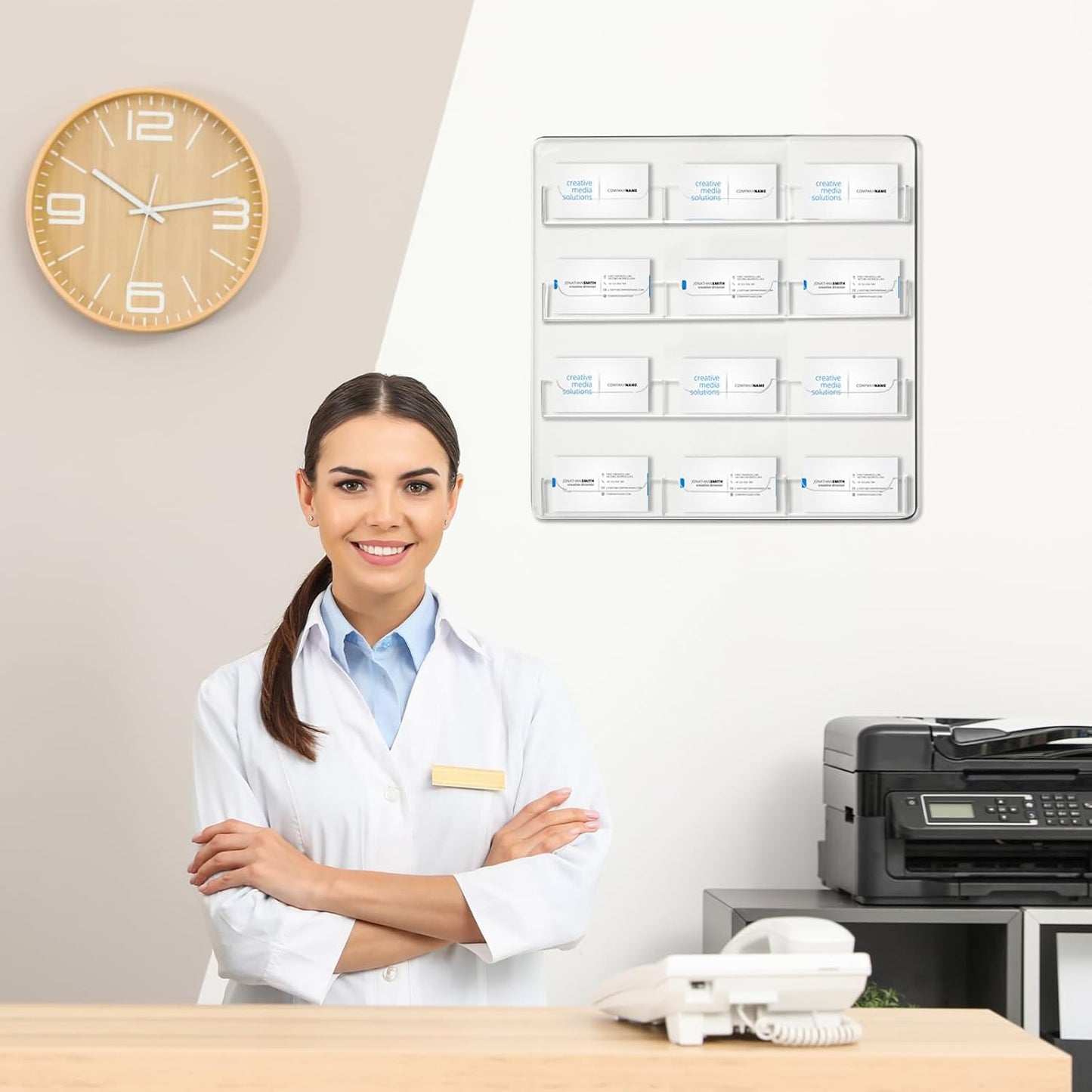 Hillban Acrylic Business Card Holder Wall Mount Clear Sticker Display Rack Multiple Card Holders Clear Acrylic Organizing Sticker Display Stand Pre Drilled(12 Pockets)