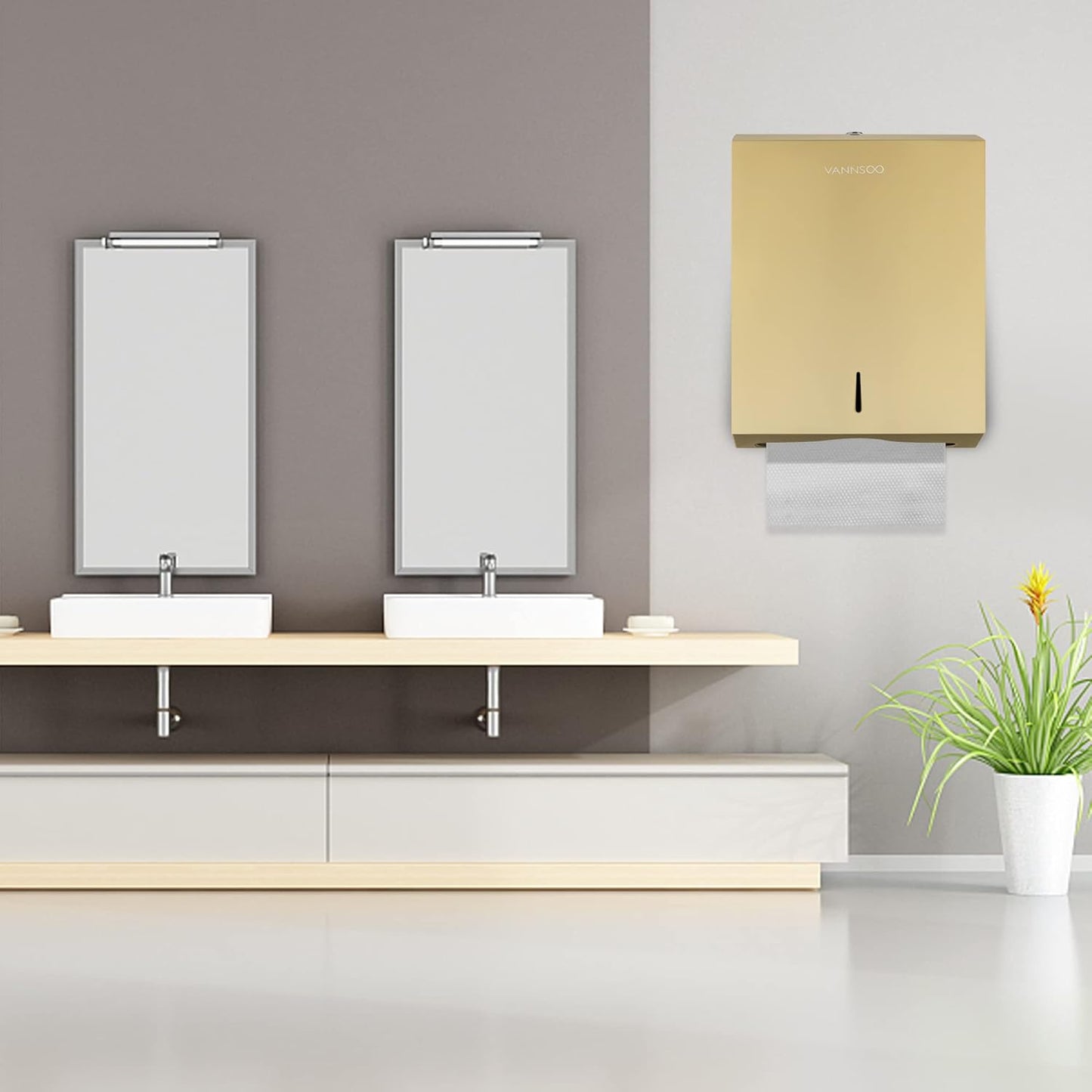 Paper Towel Dispenser, Commercial Stainless Steel Tri-fold/Multi-fold/C-Fold Paper Towel Holder Wall Mount Key (Gold)