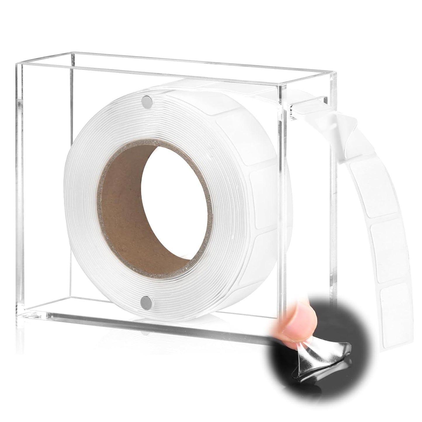 1 Pack Nano Double Sided Adhesive Dots 0.8" Precut Thin Nano Tape with Acrylic Dispenser Box Clear Adhesive Glue Dots Double Sided Sticky Putty for Wall Poster Hanging Crafts Removable(Tape+Box)