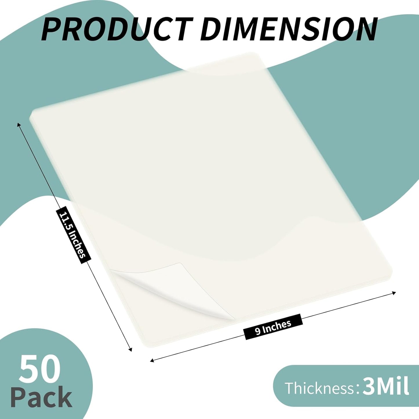 Laminating Sheets - 3Mil 50 Pack Thermal Laminating Pouches, 9"x11.5" Clear Laminate Sheets for Schedules, Menus, Certificates, Art Drawings, Round Corner