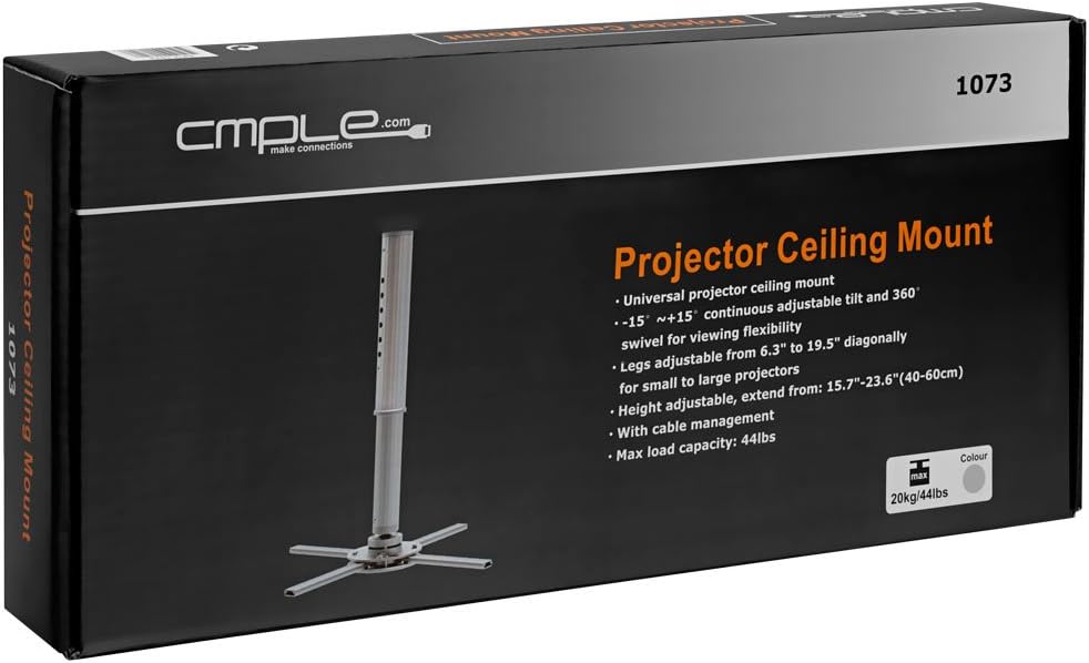 Cmple–Universal Projector Bracket Mount, Tilt & 360 Degree Swivel Ceiling Projector Mount with Adjustable Legs for LCD DLP Projectors - Max 44lbs (Silver)