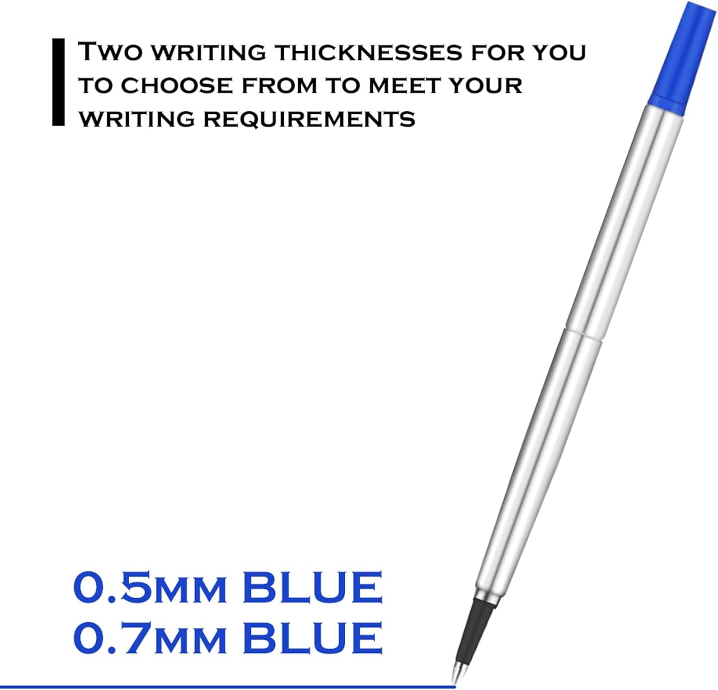 DunBong Quink Ink Rollerball, Compatible with Parker Rollerball Pens, 0.7mm Medium Point Blue Ink Refill Pack of 5, Replaceable Gel Ink Pen Refills, Smooth Writing (Blue-0.7mm)