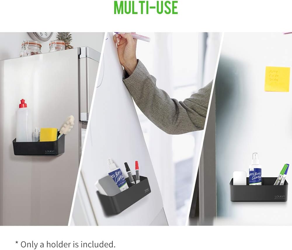 loukin Magnetic and Adhesive Marker Holder, Dry Erase Accessory Tray, Magnetic Storage Organizer for Whiteboard, Glass or Refrigerators (Black)