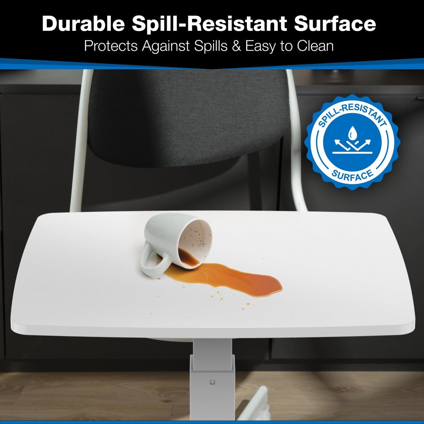 Mount-It! Rolling Laptop Desk Adjustable Height (29.6”-44.2”), Mobile Workstation Cart with 23.6” x 20.5” Desktop, Small Sit-Stand Desk for Home, Office, or Classroom in White