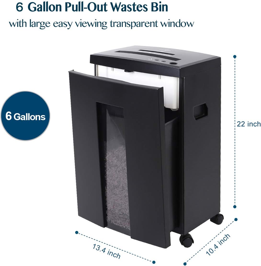 WOLVERINE 10-Sheet Super Micro Cut High Security Level P-5 Heavy Duty Paper/CD/Card Ultra Quiet Shredder for Home Office by 60 Mins Running Time and 6 Gallons Pullout Waste Bin SD9112 (Black ETL)