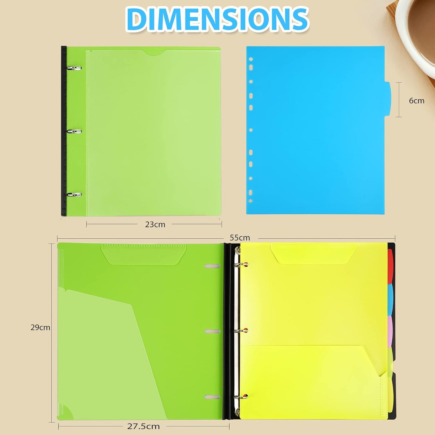 WOT I 1-Pack Telescoping 3 Ring Binder Notebook - Customizable Cover, 5 Dividers & Pocket Folder in One Slim Organizer (60 Sheets Included), Green