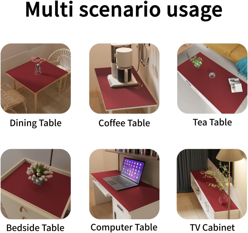 Desk Cover Protector - Used for Square Table Waterproof and Easy to Clean Good Flatness Easy to Used for Dining Table(Black+Wine Red 44x44)