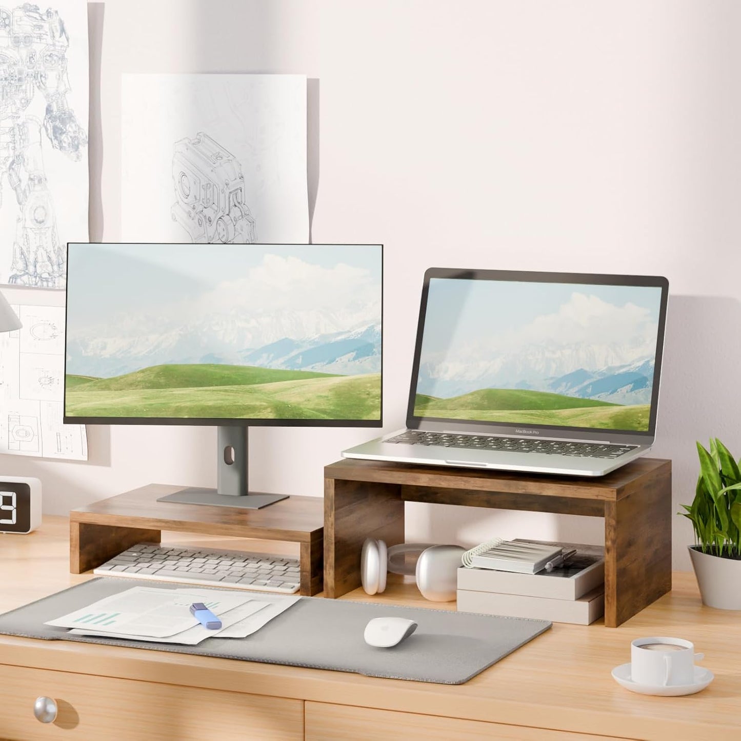 TEAMIX Higher Monitor Stand Riser-6.7 inch, Monitor Riser with Storage for Desk Small Monitor Stand TV/Screen/PC/Laptop Riser Computer Stand Desktop Shelf