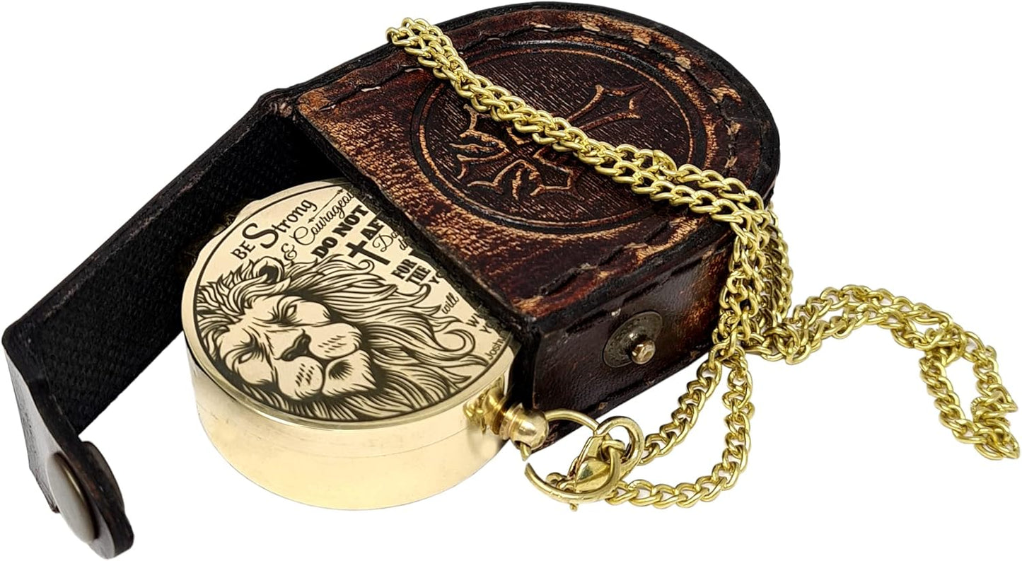 Brass Compass Engraved with Religious Scripture Verse - Ideal Gift for Son, Grandson, Daughter - Perfect for Baptism, Communion, Church and Graduation Day Present