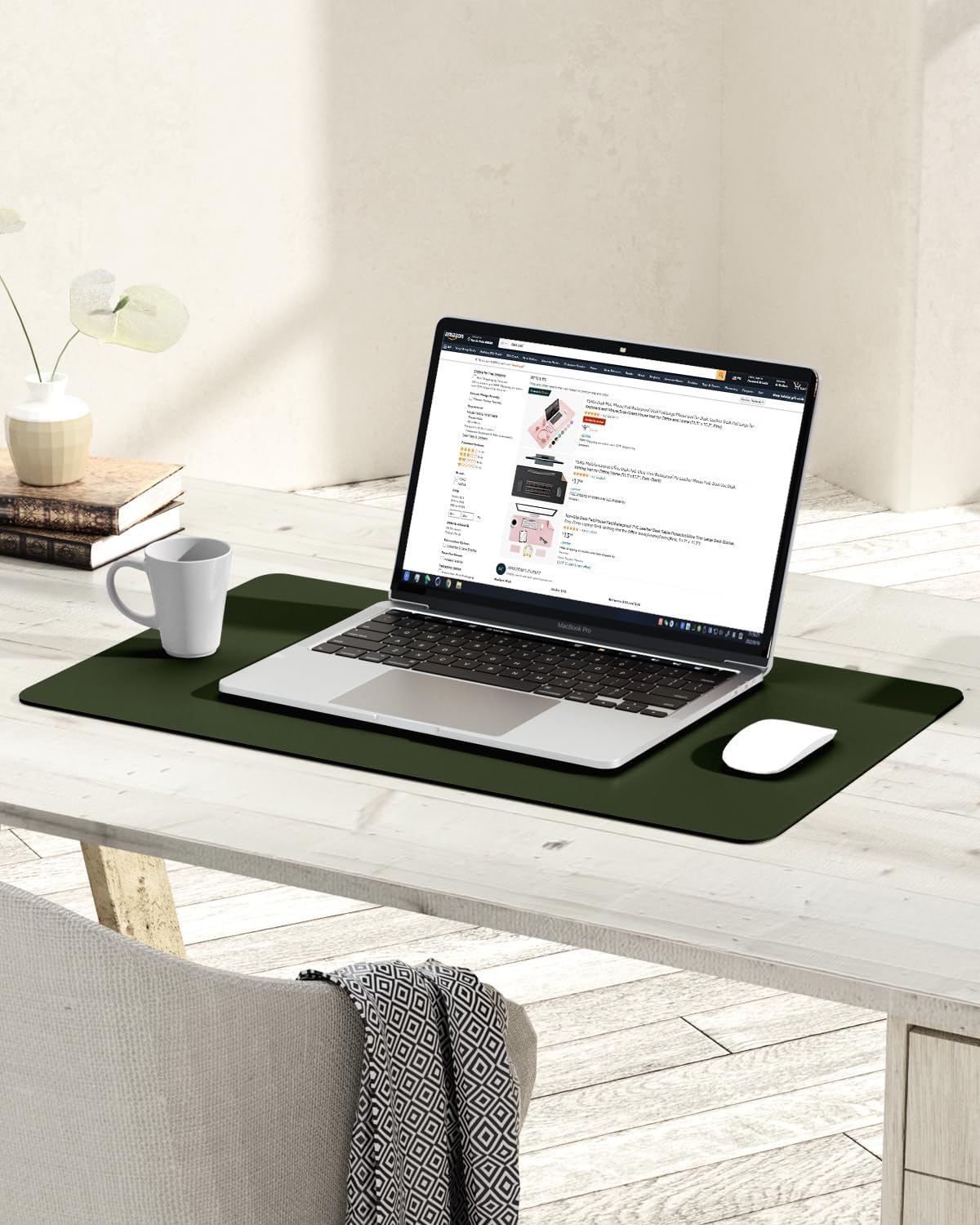 YSAGi Non-Slip Leather Desk Pad, Waterproof Laptop Computer Desk Keyboard Mat, Table Protector Blotter Mat, Large Mouse Pad for Office/Work/Home/Decor(Olive Green, 23.6" x 13.7")