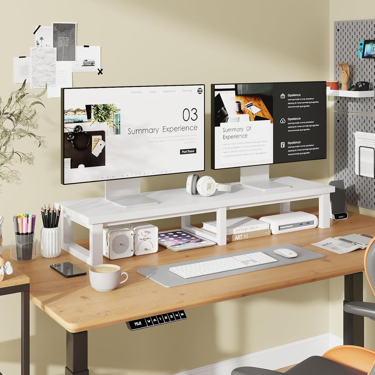 45" Large TV Riser for 32-60 inch TV, TV Riser Stand Shelf with Steel Legs, Tabletop TV Stand Riser for Home Office,White