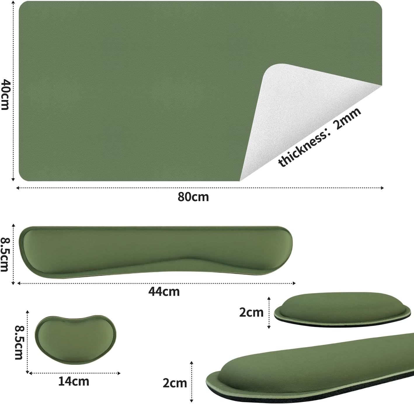 Bloss Keyboard Wrist Rest + Mouse Wrist Rest + Leather Desk Mat, Non-Slip Desk Mat Protector for Office, Home(31.5×15.7 Inches,Olive Green)