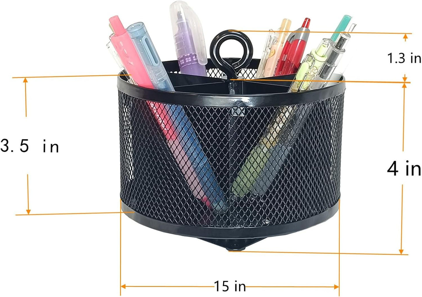 SETTFRFE Metal Mesh Desk Organizer,360°Rotating Pen Holder, Black Pencil Container with 6 Compartments, Office Supplies Organizer for Students, Home, Workspace