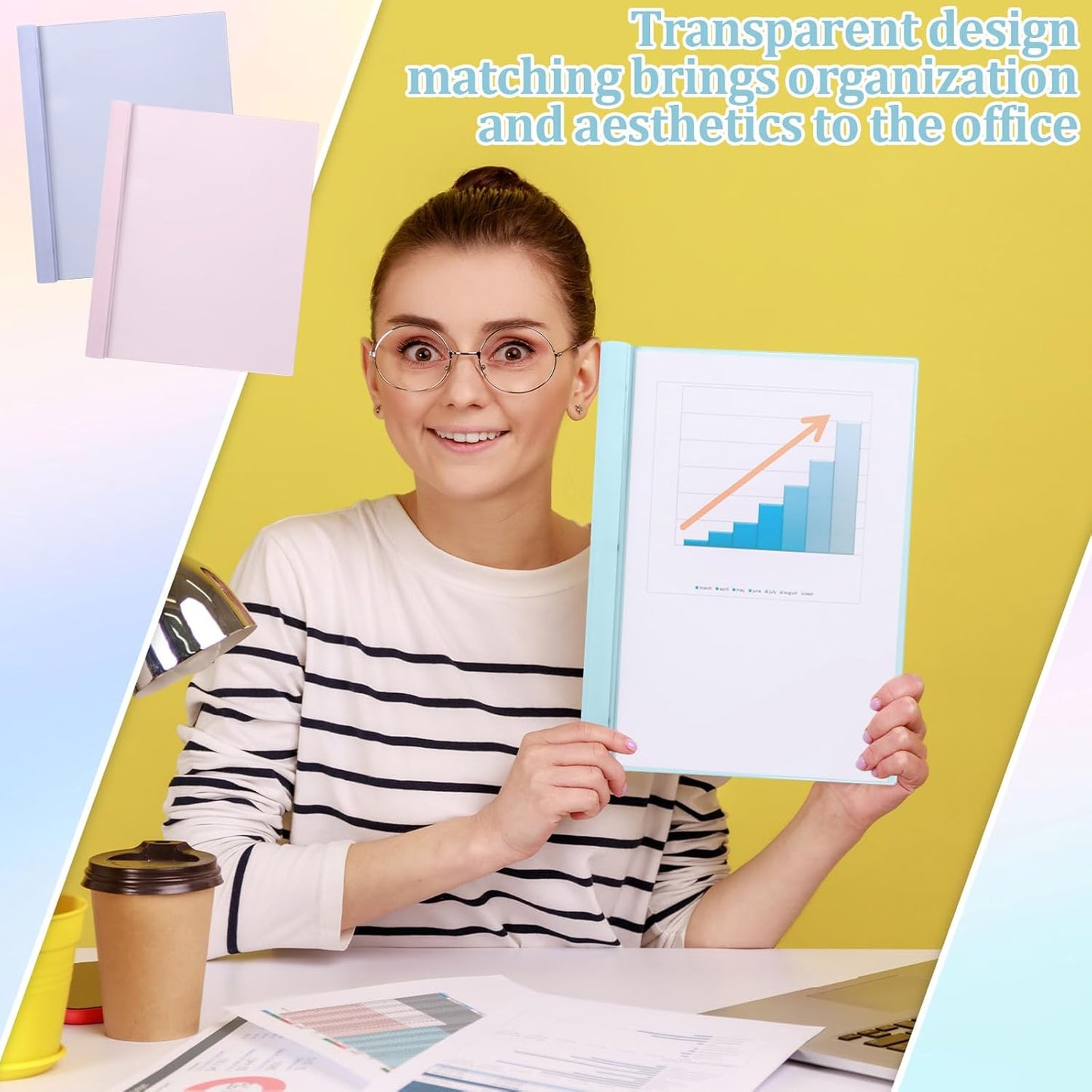 24 PCS Pastel Plastic Report Covers with 3 Prongs Clear Front Presentation Folders 3 Prong Folders for Resume Portfolio Document Report Letter Proposal School Classroom Office Supplies (Pastel)