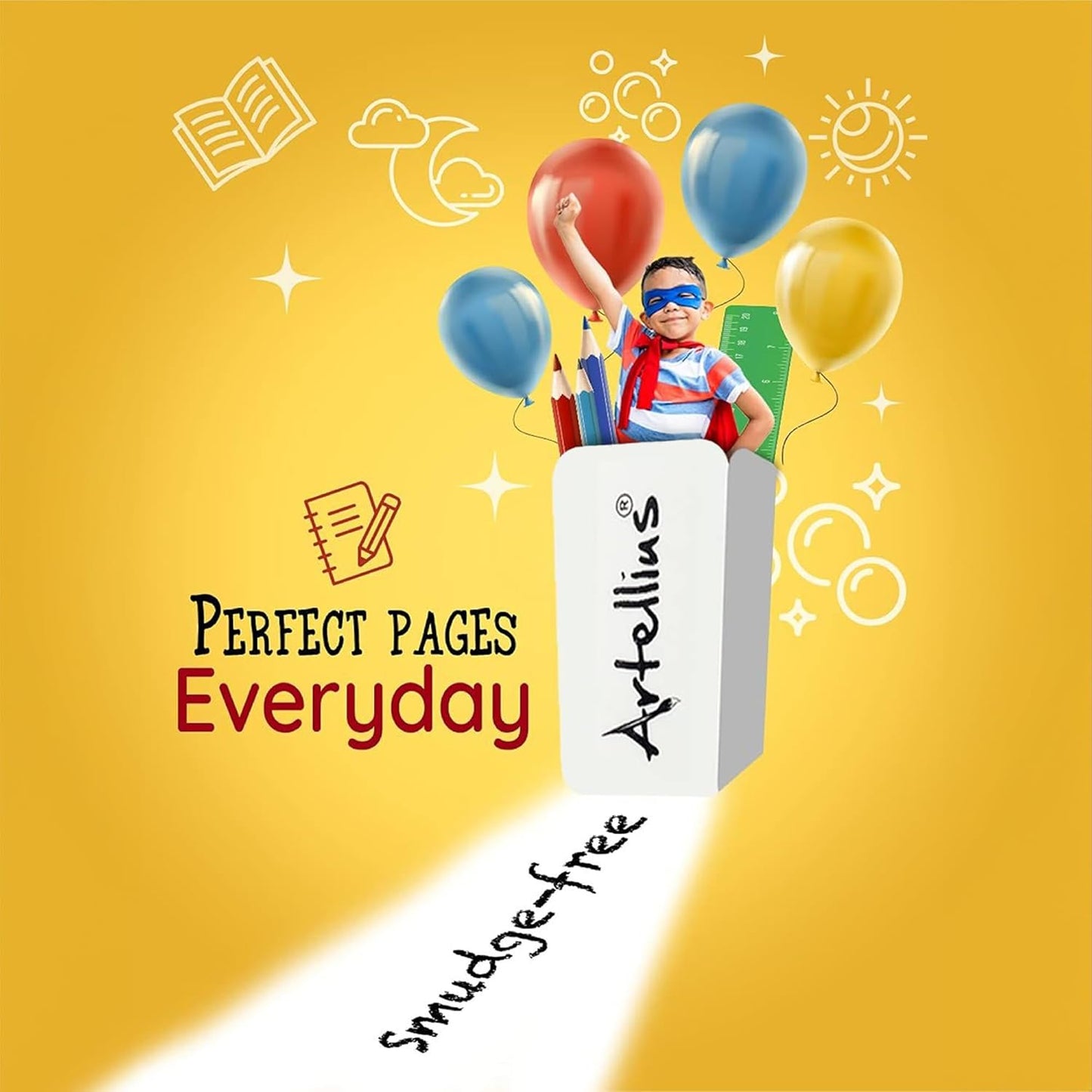 Artellius White Erasers - Large Size Latex & Smudge Free - Bulk School Supplies for Classrooms, Drawing, Teachers, Homeschool, Office, Art Class - Pack of 100 - Teacher Supplies