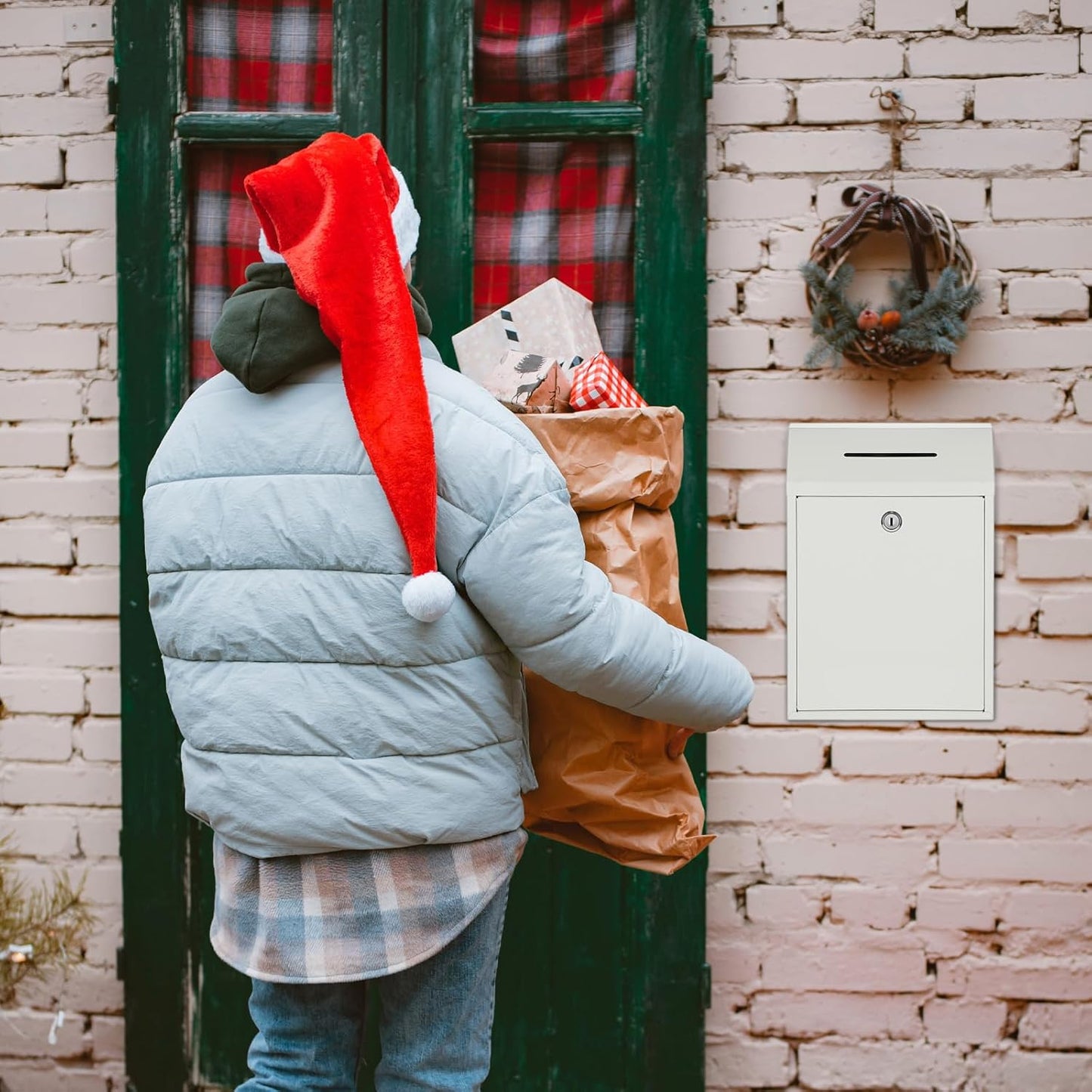 Metal Donation Cash Box Collection Safe Suggestion Box with Lock Wall Mounted Mailbox Delivery Ballot Container for Home Office Outdoor Door