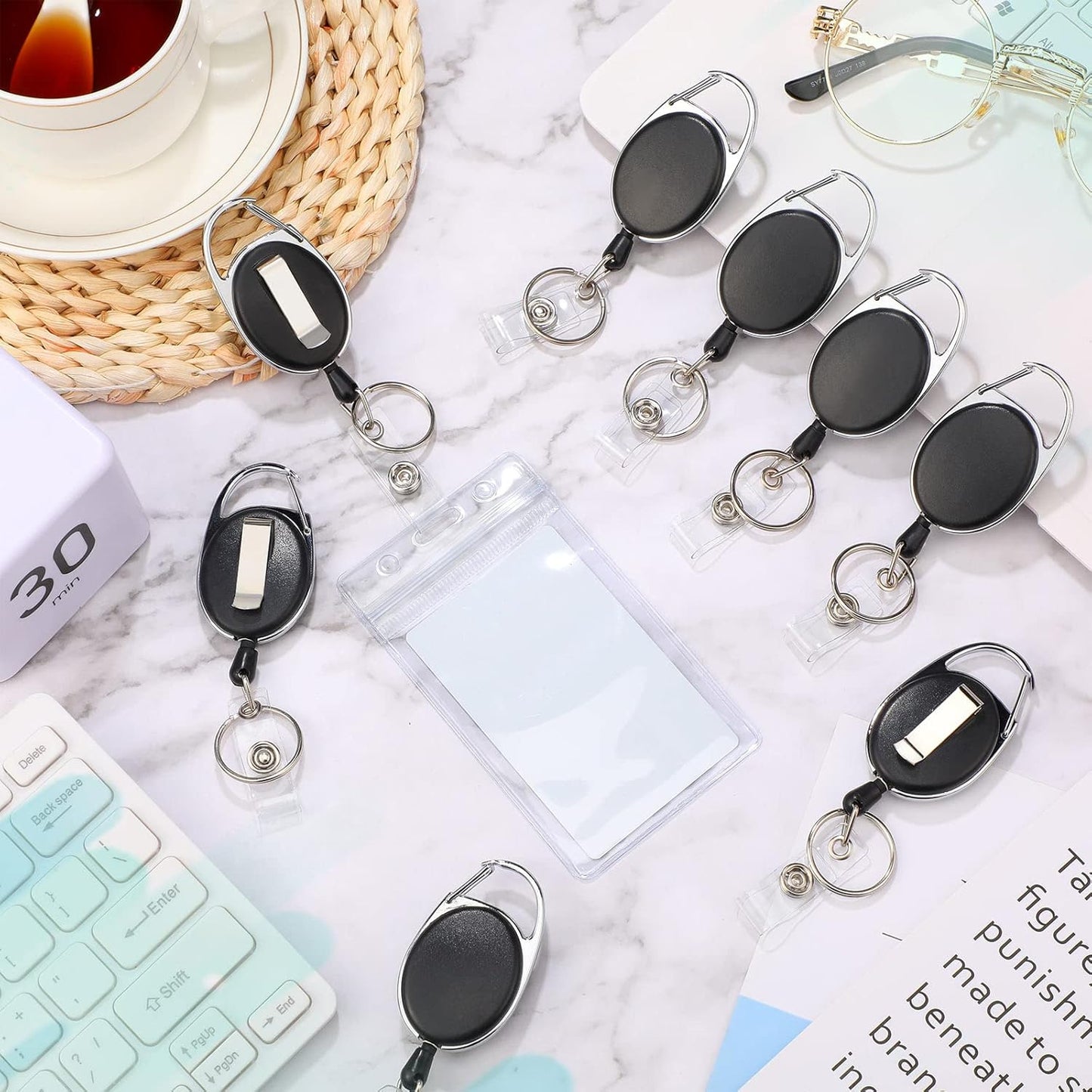 Laumoi 150 Packs Retractable ID Badge Holder Name ID Badge Reel Clips Keychain with Belt Clip and Key Ring for Office Worker Doctor Nurse Employee (Black)