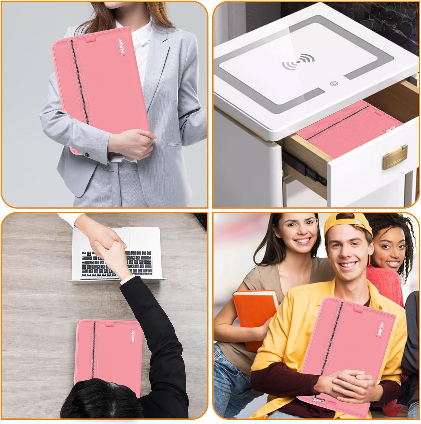 ENGPOW Accordion File Organizer,Fireproof 13 Pockets Expanding File Folder,Document Organizer Folder with Zipper&Labels,Portable Home Travel Safe Storage for Letter A4 Files and More,Pink