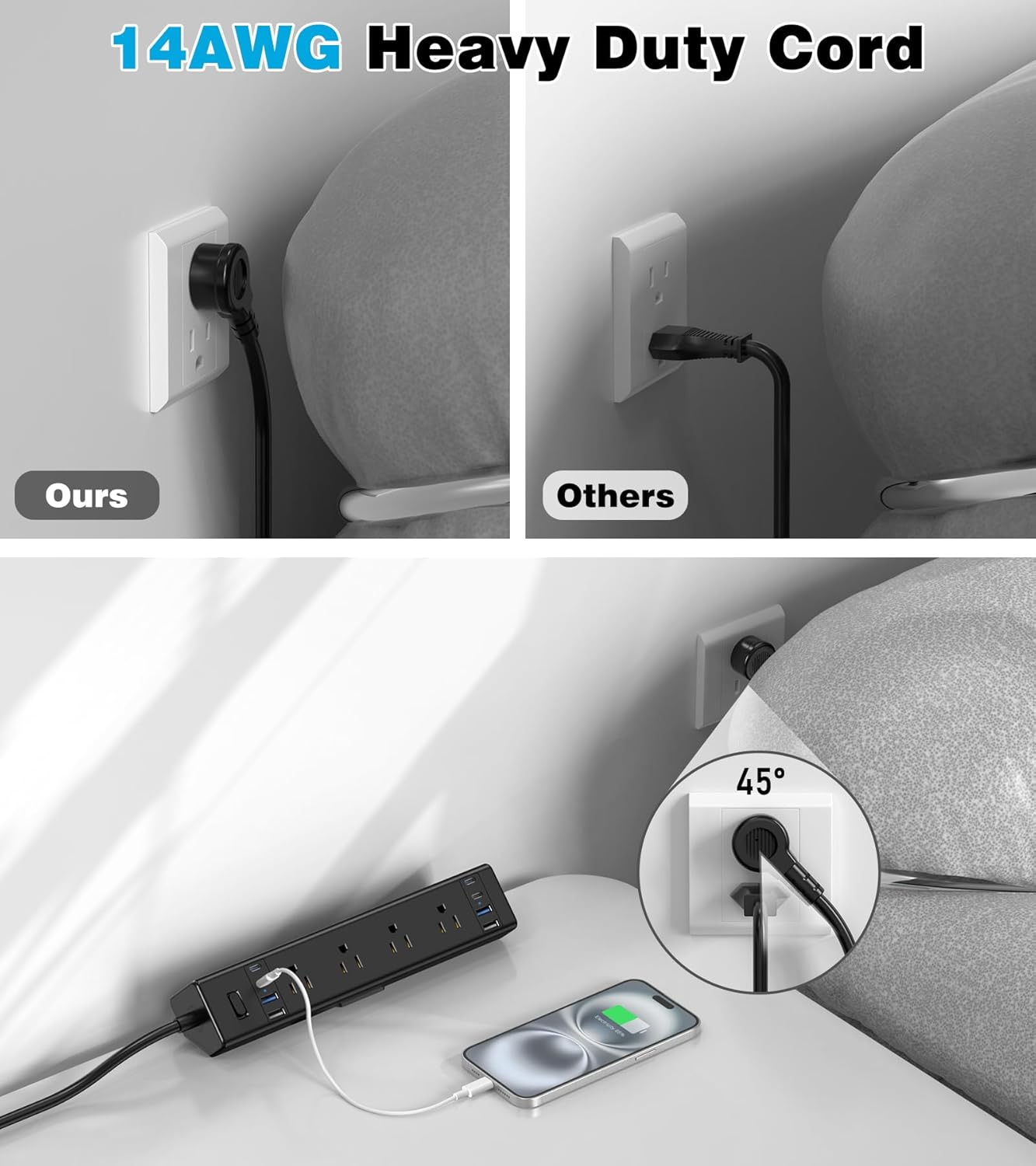 Desk Clamp Power Strip, 40W Total Fast Charging Station, Desk Edge Mount Power Strip, 8 USB Ports(4 USB C) & 8 AC Outlets, Fit 1.9" Tabletop Edge(6Ft 14AWG Cable)