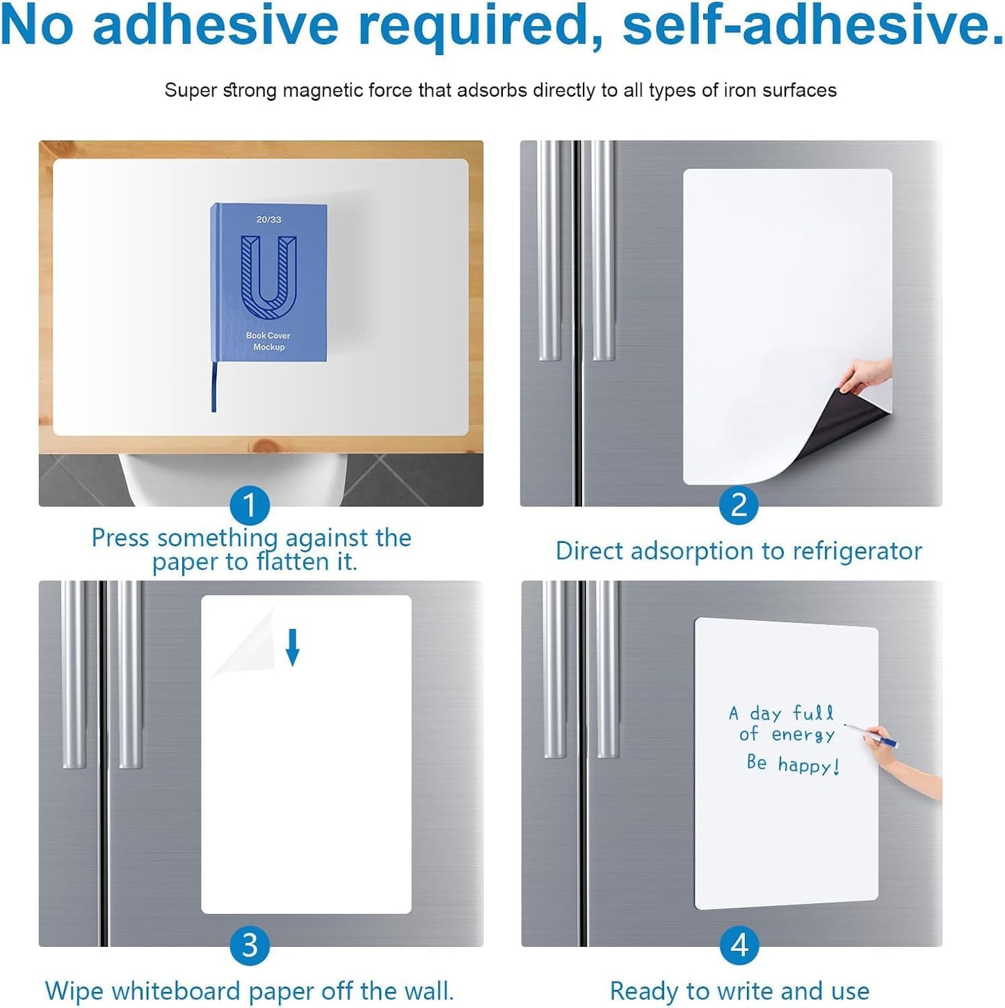 Magnetic Fridge White Board Paper, 94" x 47" Large Dry Erase Board Sheet for Organizer and Planner, Kitchen Refrigerator Whiteboard for Family to-do List, Includes Markers and Eraser