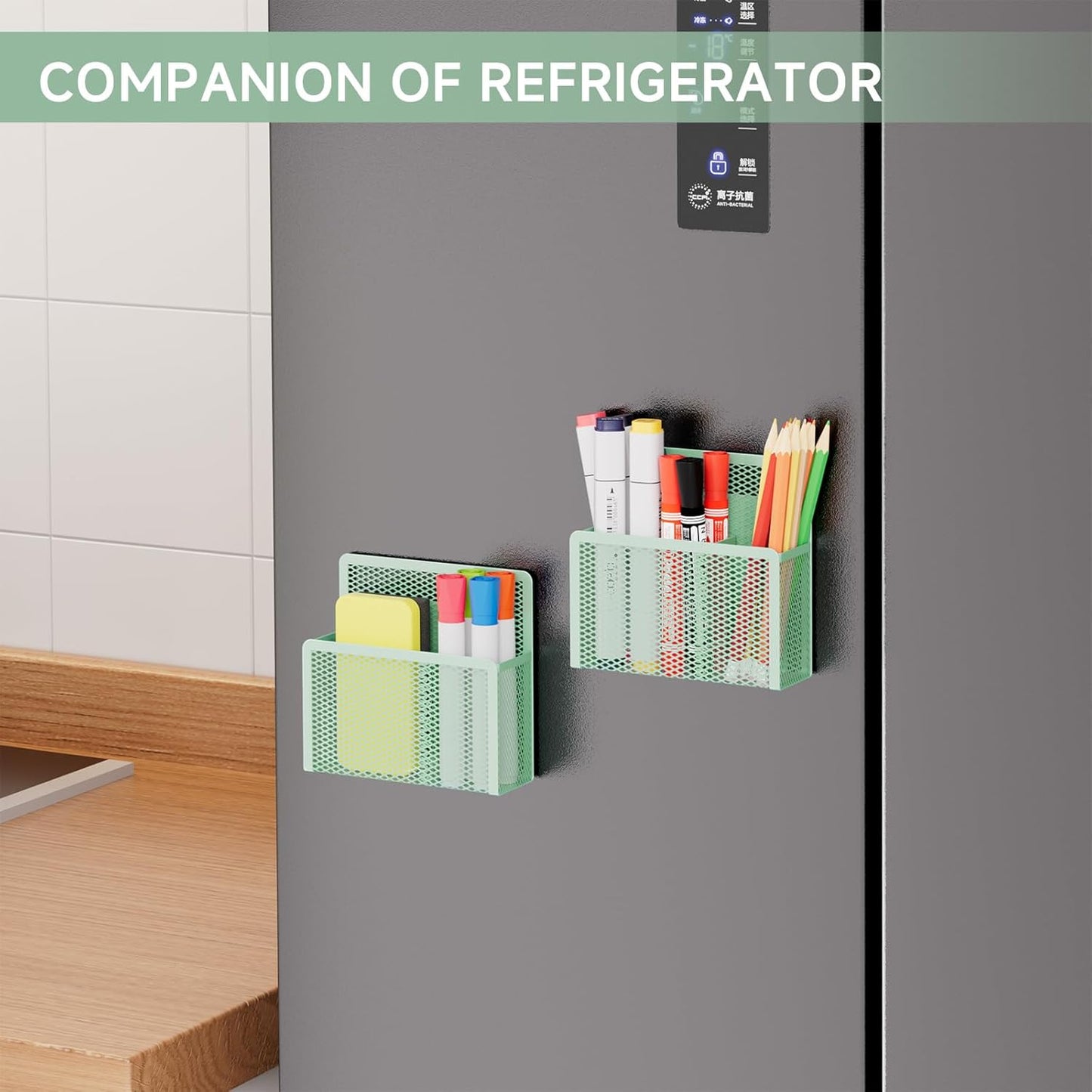 Magnetic Dry Erase Marker Holder, Mesh Pen Holder for Whiteboard,Magnet Pencil Organizer Storage for Refrigerator Locker Accessories Organizer for Home, School and Office(Green)