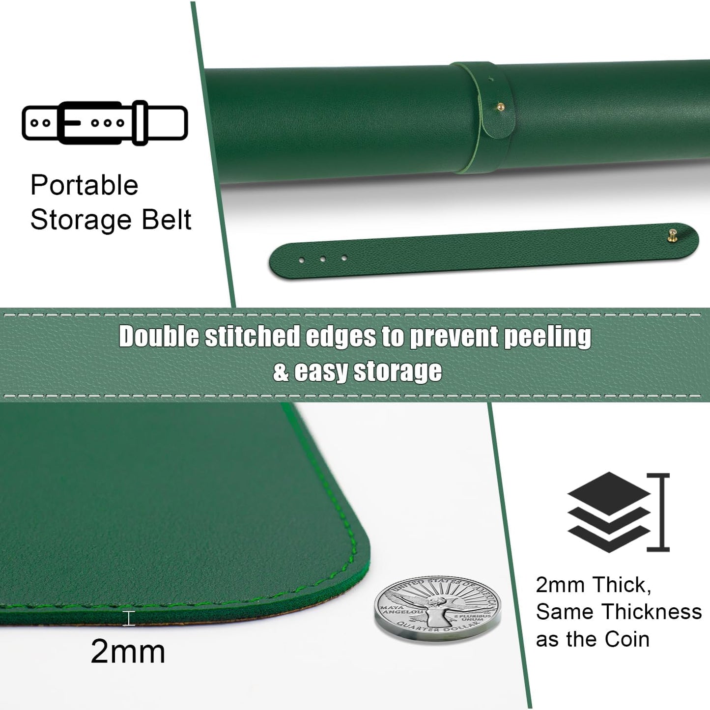 Large Non-Slip PU Leather Office Mat for Home & Office, 55'' x 17'', Laptop Desk Blotter Pad for Mouse and Keyboard, Dark Green