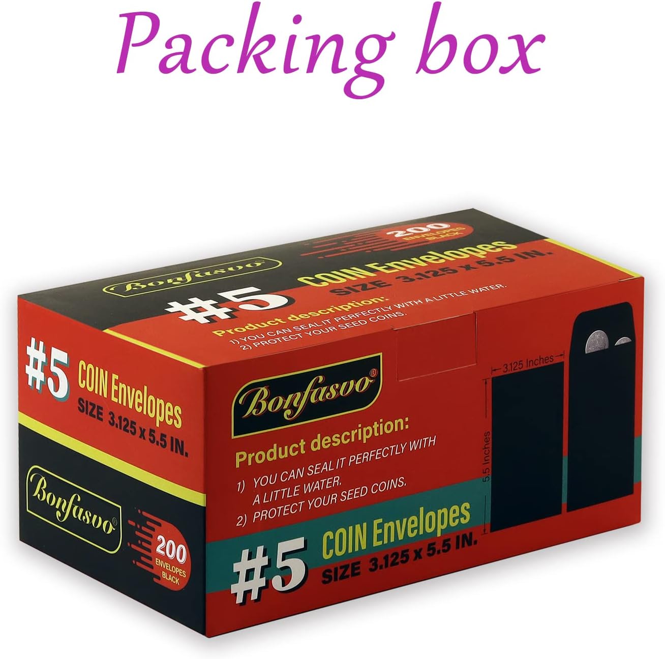 200 Pack #5 Black coin envelope 3.125 x 5.5 inches Kraft Envelopes Classic Small Parts Envelopes with Self Adhesive Gummed Flap for Coins Cash Credit Cards Seeds