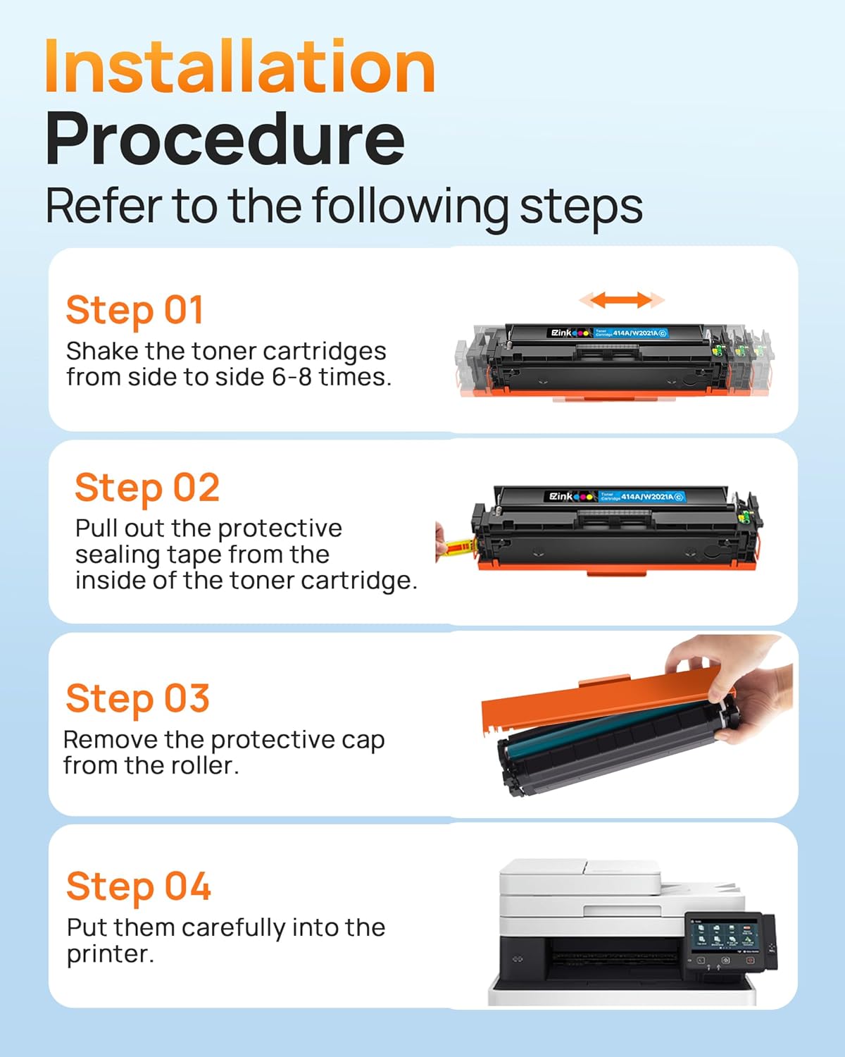 E-Z Ink 414A Toner Cartridges 4 Pack Compatible 414A Toner Cartridges Replacement for HP 414A HP 414X 414A Toner (with Chip) to Use with HP Color Pro M454dw MFP M479 M479fdw M479fdn M479fdw Printer