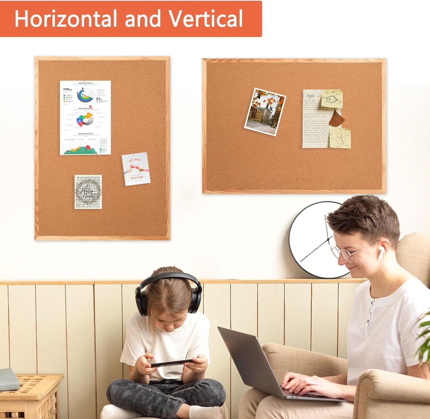 WALGLASS Cork Board 36" x 24" Wooden Frame Bulletin Board, Pin Cork Board for Wall Room Decoration Display Board for Home Office, 10 Pins