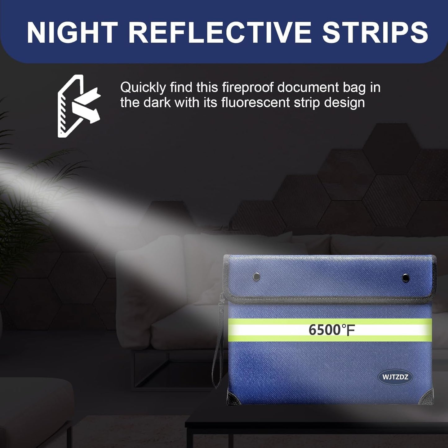 Upgraded Fireproof Money Bag,10 Layers of Heat Insulated Materials,6500°F Fireproof Bag with Waterproof Zipper/Reflective Strip with Handle for Cash,Important Documents(Not Suitable for A4 Files)