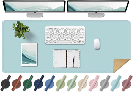 Large Desk Pad, 55'' x 17'', Office Desk Mat, Computer Mat for Desk, Leather Desk Pad for Home & Office, Light Blue