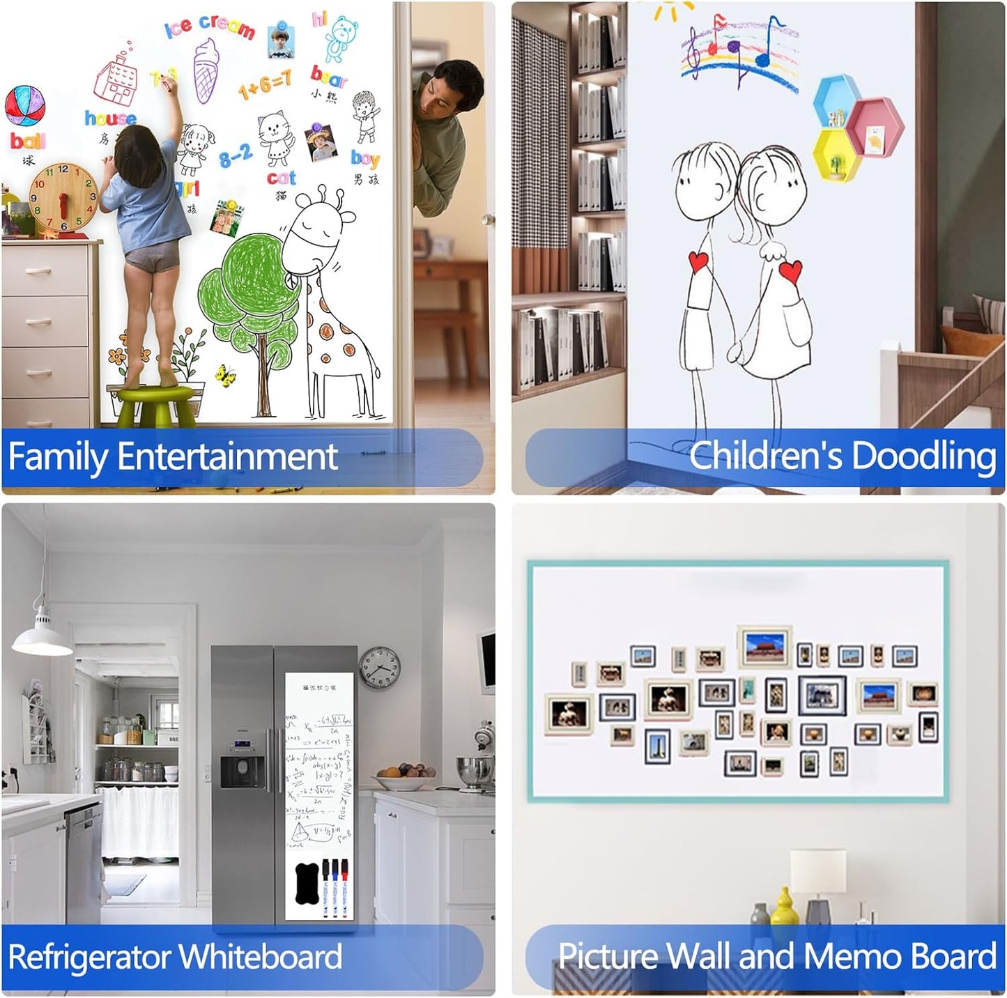 Magnetic Dry Erase Whiteboard Paper with Adhesive, 47" x 23" White Board Film for Wall, Easy to Write and Clean Dry Erase Board for Office, Classroom, Home, Include Marker, Magnetic Eraser and Magnets