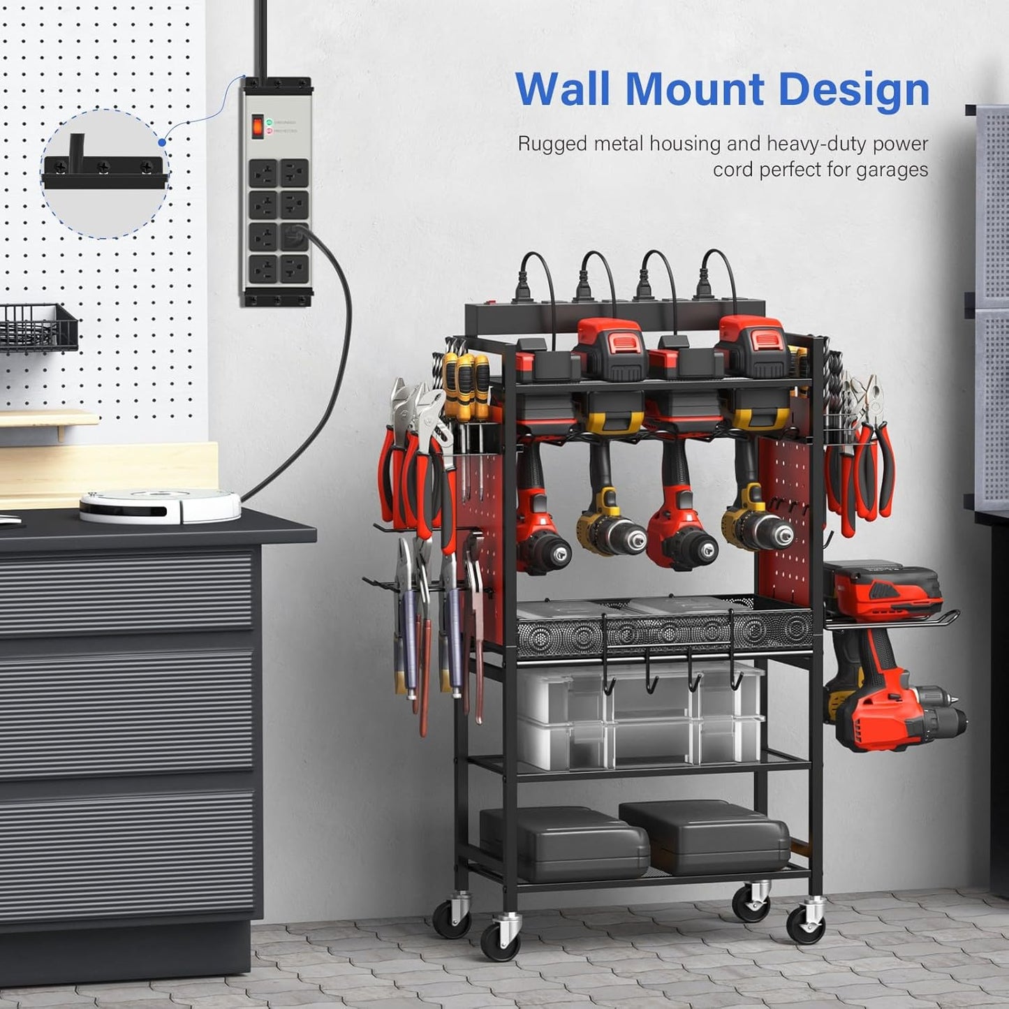 CCCEI Heavy Duty Power Strip Surge Protector 20 AMP, 8 Outlets 12 Gauge Industrial Shop Garage Metal Multiple Outlets, 10 FT Extension Cord 5-15P Adapter High Amp 6-20R T-Slot 20a for Appliance