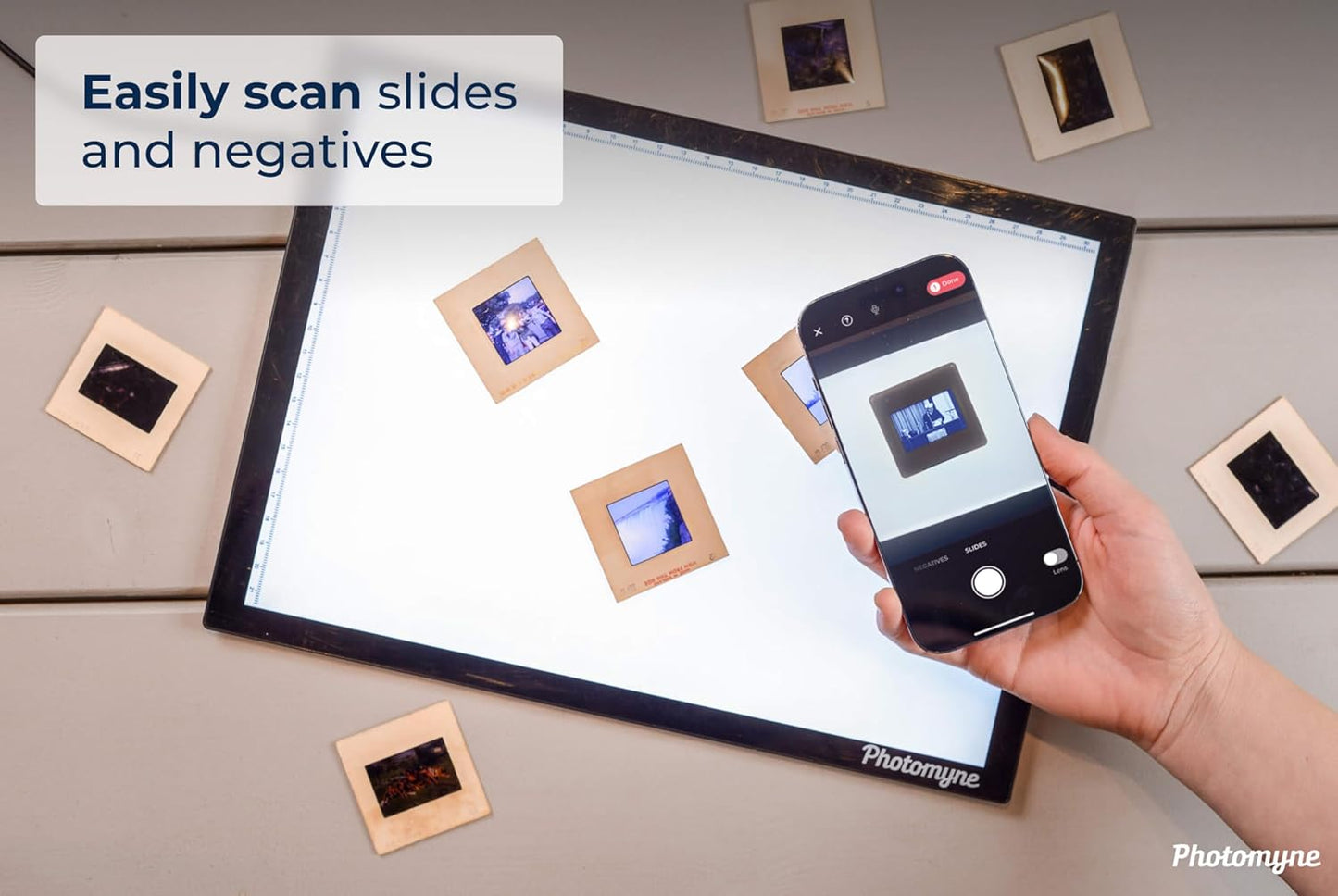 Photomyne A4 Slide Viewer | Light Pad Backlight | Negative Viewer | Film Negatives & Old Slides Scanning Light Box | Hands-Free Ultra-Thin Ultimate Brightness (Includes USB Adapter) - Black