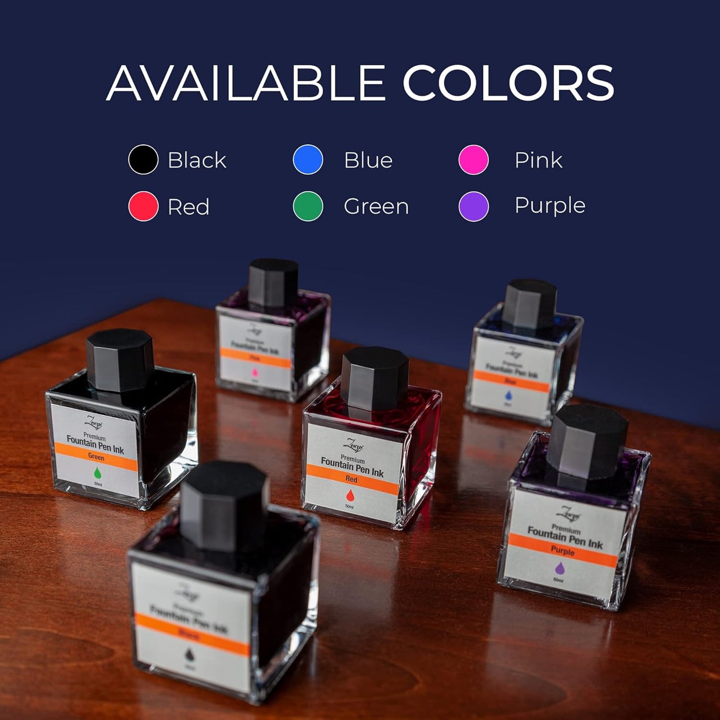 ZenZoi Fountain Pen Ink Bottle - Blue 50ml Bottle - Quick Drying, Smooth Writing, Rich Color - Glass Bottle - Ink for Fountain Pen Bottle (Blue)