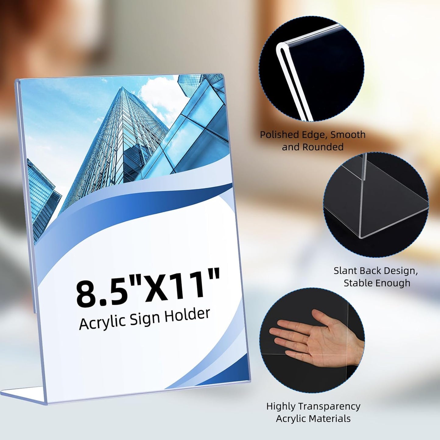 18 Pack Acrylic Sign Holder 8.5 x 11, Clear Plastic Display Stands for Tabletop, L-Shape Acrylic Stands for Flyers, Documents, Office, Restaurants, Vertical Sign Holder 8.5x11 for Desktop