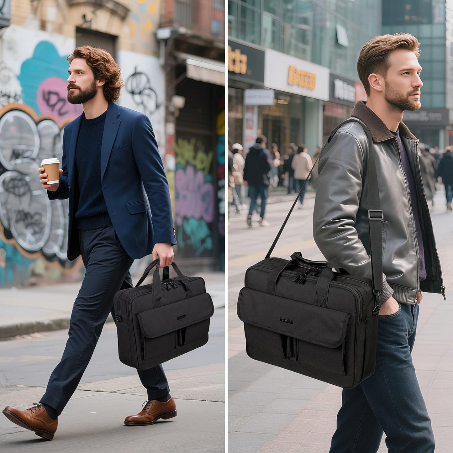 RAINYEAR 15.6 Inch Laptop Messenger Bag Laptop Briefcase with Pockets for Men, Protective Large Capacity Business Work Laptop Carrying Case Shoulder Bag for Computer Notebook PC, Black