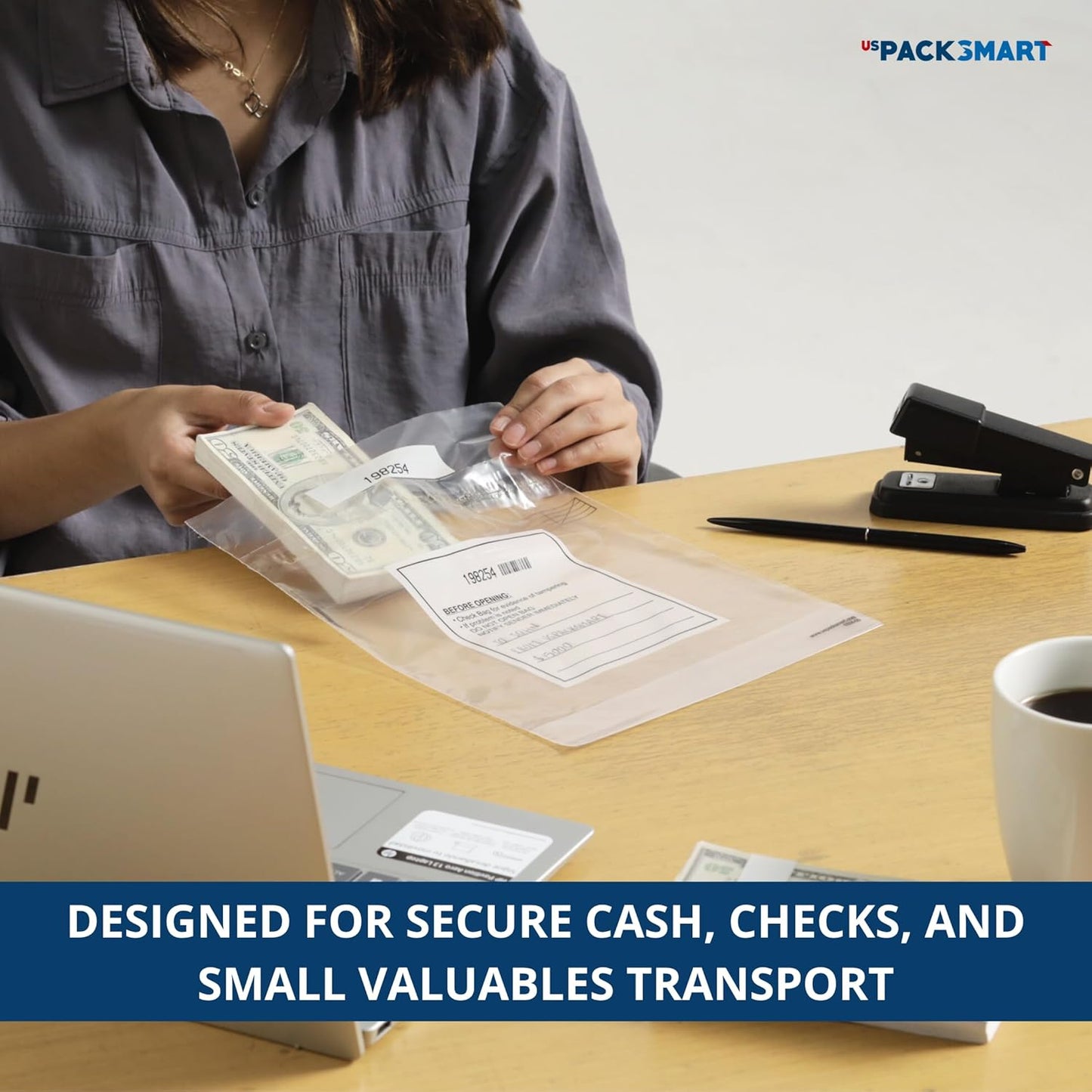 Clear Bank Deposit Bags 8.5"x8" 100-pack | Secure Bank Cash Transmittal Envelopes for Cash, Coins, Credit Cards, Checks, and More | Numbered, Self-Sealing, and Permanent Adhesive