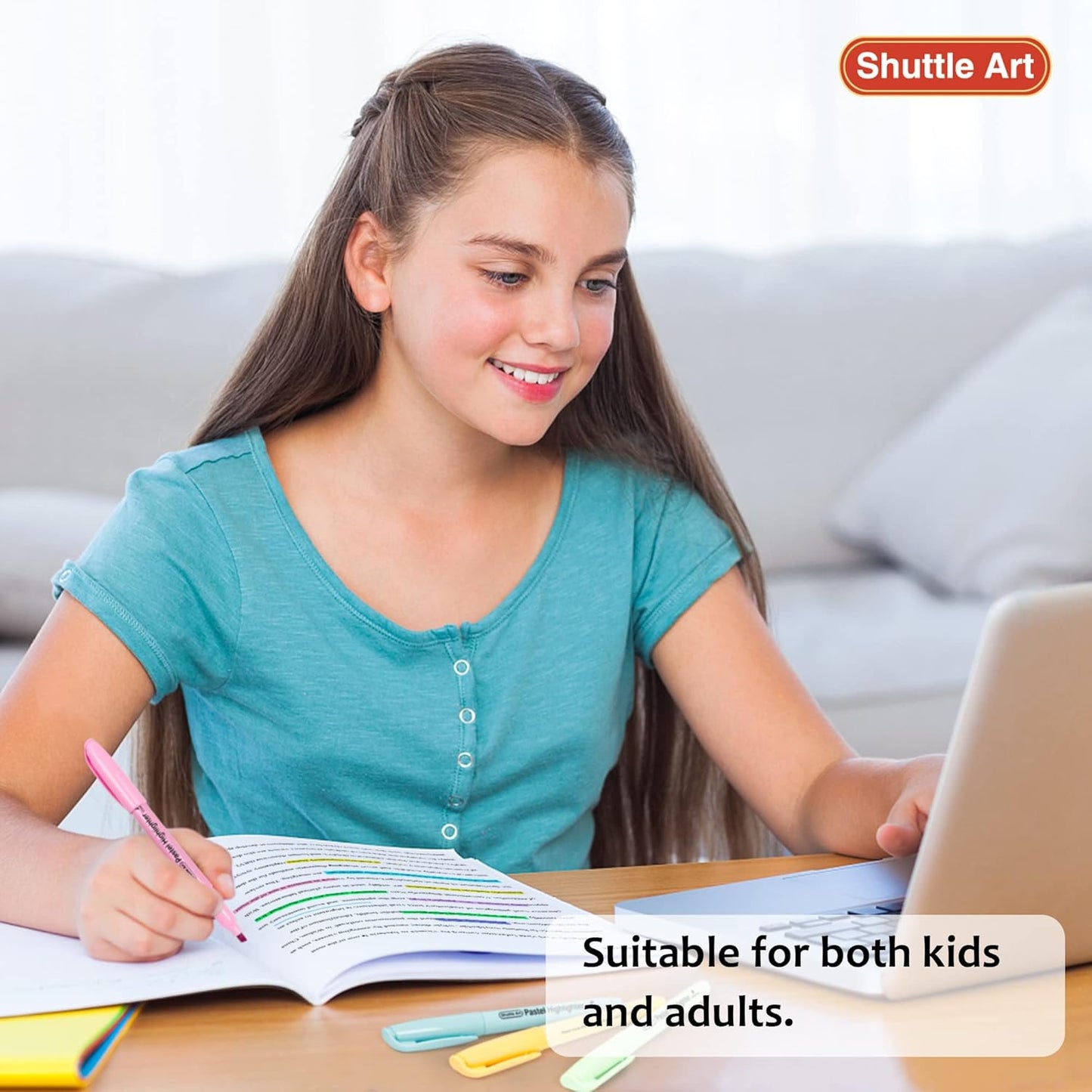 Shuttle Art Highlighters, 15 Colors Pastel Highlighter Pens Assorted Colors, Chisel Tip Dry-Quickly Non-Toxic Highlighter Markers for Adults Kids Highlighting in the Home School Office