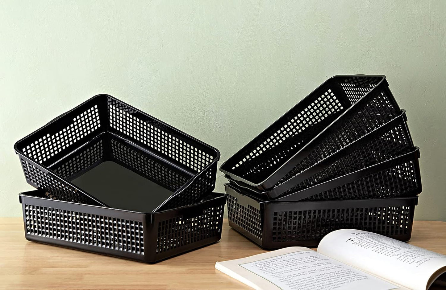 A4 Size Plastic Storage Basket,Desktop File Paper Letter Organizer Tray, 6-Packs (Black)