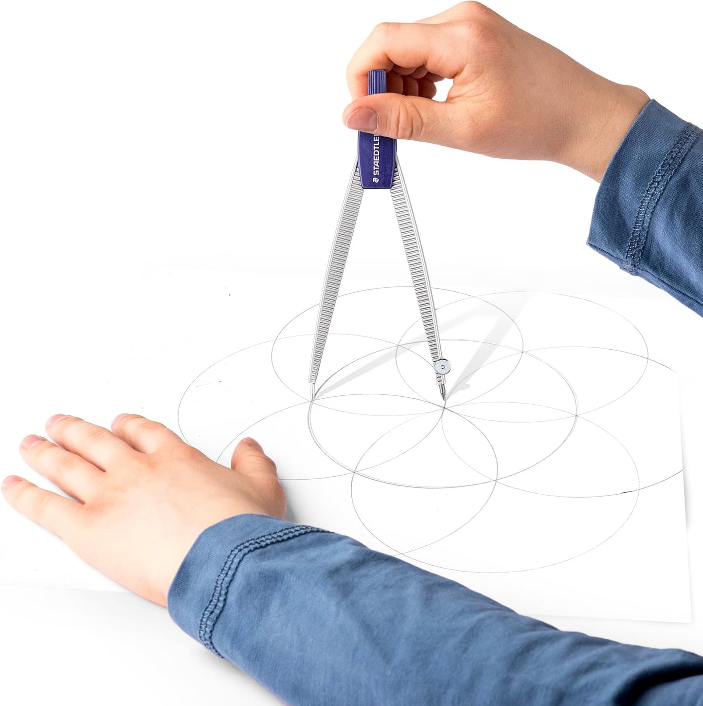 STAEDTLER Advanced Student Compass 2 Piece Set - Metal Compass with Quick-Set Center Wheel, Universal Adapter & Spare Lead, Draws Circles up to 10.25"