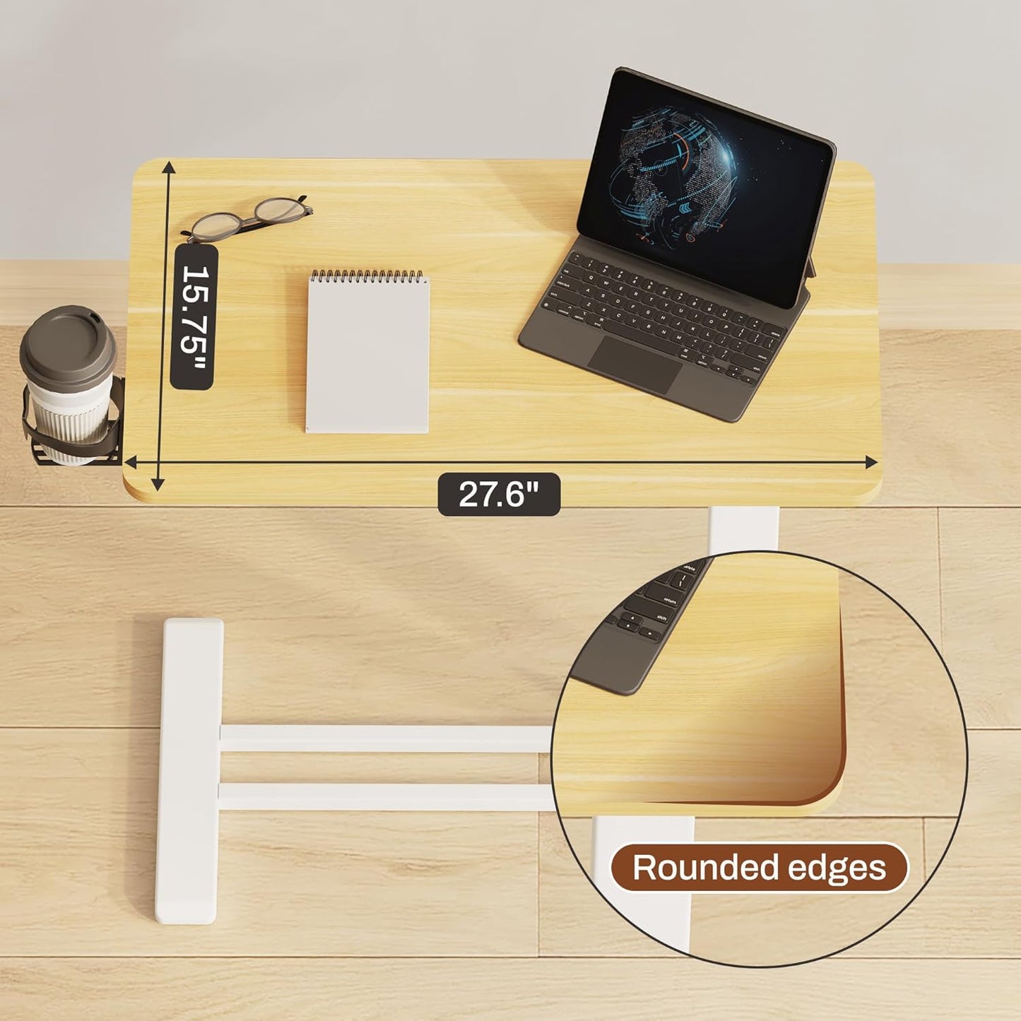 FLEXISPOT Mobile Standing Desk with Wheels Pneumatic Laptop Table Rolling Computer Cart Movable Height Adjustable Small Sit Stand Desk Computer Workstations Home Use(27.6" W x 15.7" D, Maple)