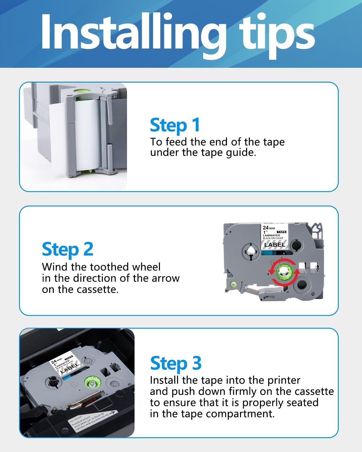 Weemay 3 Pack TZe151 24mm Black on Clear Laminated Label Tape Compatible with Brother Label Maker Tape TZe-151 TZe 151 TZ-151 TZ151 for PTouch PT-E500 PT-D600 PT-P750W PT-P900W Printer, 1 In x 26.2 ft