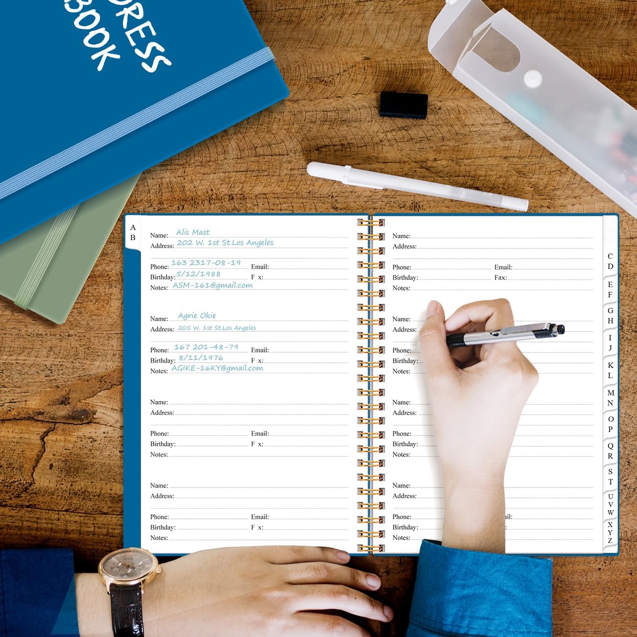 Address Book with Alphabetical Tabs - A5 Telephone & Address Book with Address Contacts, Special Date, Phone, Birthday & Internet Login Password for Home and Office, 6.2" x 8.5", Blue