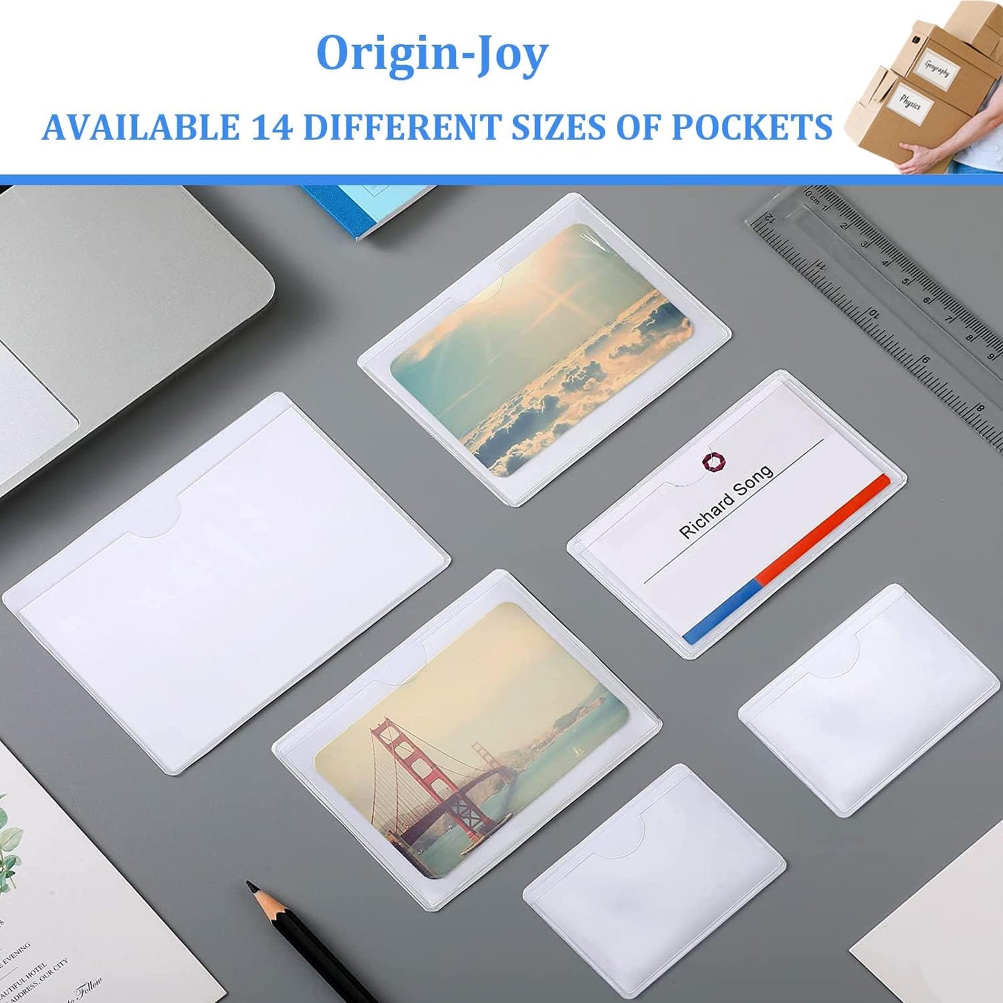 Origin-Joy 25 PCS Self-Adhesive Index Label Pockets, Clear Plastic Peel & Stick Card Holders with Top Open for Loading (6 x 4 inch)